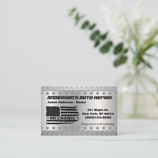 Gereedschap Amerikaanse vlag Metaal ontwerp Auto R Visitekaartje (Staand voorkant)