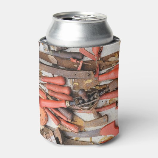 Gereedschap Antiek Rustiek Rood Man Tool Blikjeskoeler (Blikje Voorkant)