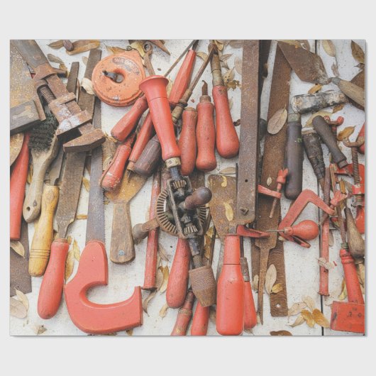 Gereedschap Antiek Rustiek Rood Man Tool Cadeaupapier (Vlak)