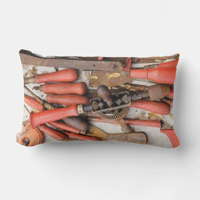 Gereedschap Antiek Rustiek Rood Man Tool Kussen (Voorkant)
