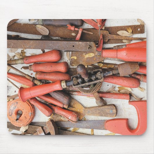 Gereedschap Antiek Rustiek Rood Man Tool Muismat (Voorkant)