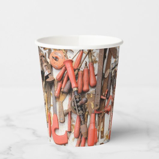 Gereedschap Antiek Rustiek Rood Man Tool Papieren Bekers (Links)