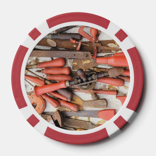Gereedschap Antiek Rustiek Rood Man Tool Poker Chips (Achterkant)