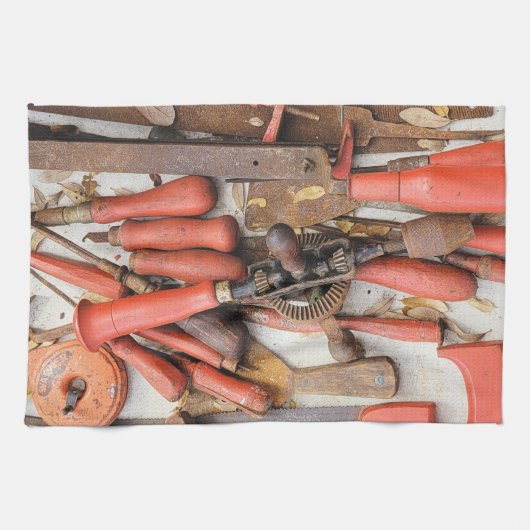 Gereedschap Antiek Rustiek Rood Man Tool Theedoek (Horizontaal)