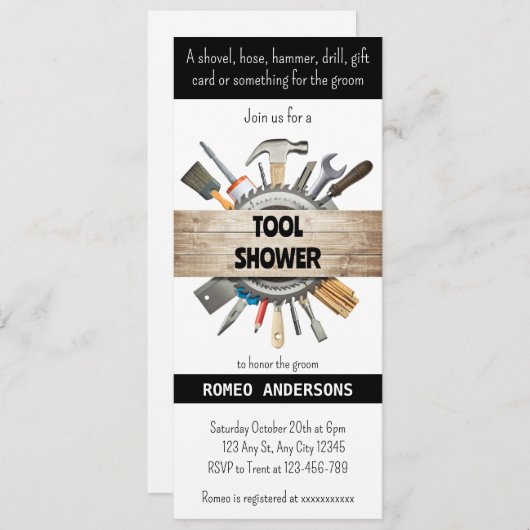 Gereedschap douche uitnodiging (Voorkant / Achterkant)