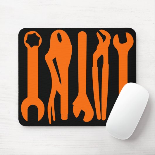 Gereedschap - Oranje op Zwart Muismat (Met muis)