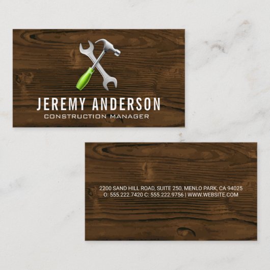 Gereedschap voor de moersleutel | Achtergrond hout Visitekaartje (Voorkant / Achterkant)