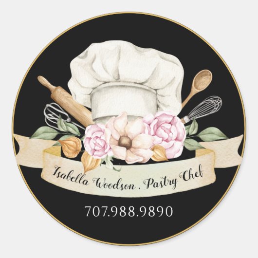 Gereedschappen voor gebak plakkaatbakken Roze zwar Ronde Sticker (Voorkant)