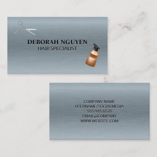 Gereedschappen voor haarstijlen | Metaalstructuur Visitekaartje (Voorkant / Achterkant)