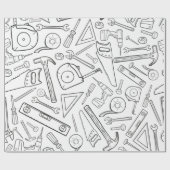 Gereedschappen zwart-wit cadeaupapier (Vlak)