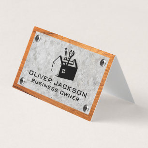 Gereedschapsvak   Betonhout en metaalschroeven Visitekaartjes