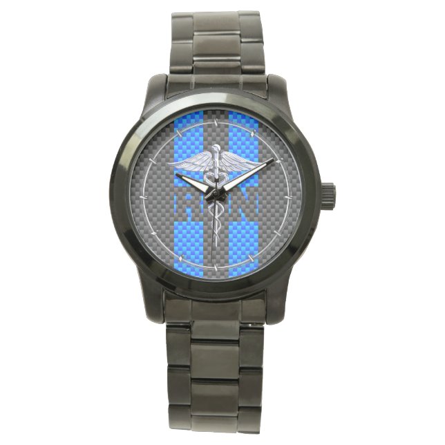 Geregistreerd zure RN Caduceus koolstofvezeldecor Horloge (Voorkant)