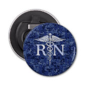 Geregistreerd zure RN Caduceus op Navy Blue Camo Button Flesopener (Voorkant)