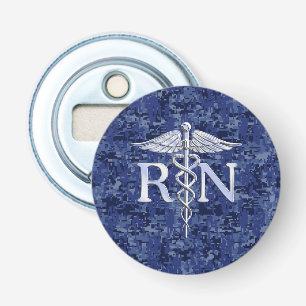 Geregistreerd zure RN Caduceus op Navy Blue Camo Button Flesopener