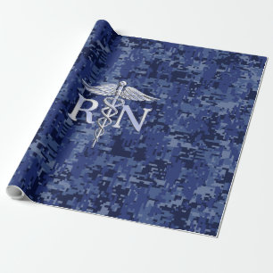 Geregistreerd zure RN Caduceus op Navy Blue Camo Cadeaupapier