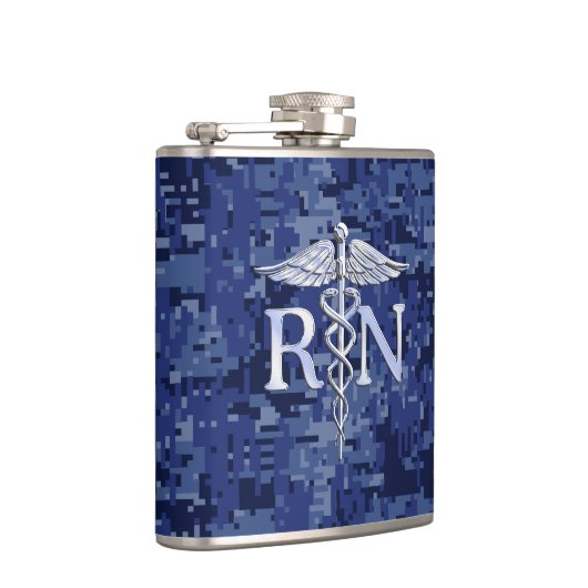 Geregistreerd zure RN Caduceus op Navy Blue Camo Heupfles (Rechts)