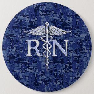 Geregistreerd zure RN Caduceus op Navy Blue Camo Ronde Button 6,0 Cm