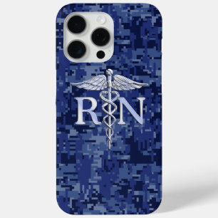 Geregistreerd zure RN Caduceus op Navy Camo iPhone 15 Pro Max Hoesje