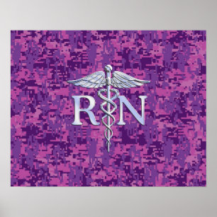 Geregistreerd zure RN Caduceus op roze Camouflage Poster