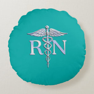 Geregistreerd zure RN Caduceus op Turquoise Rond Kussen