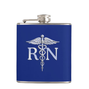 Geregistreerd zuster RN Caduceus op Navy Blue Deco Heupfles
