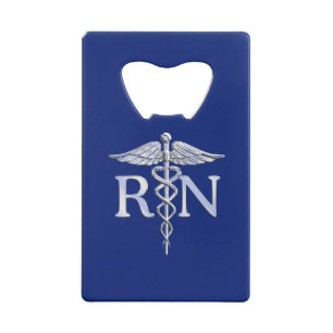 Geregistreerd zuster RN Caduceus op Navy Blue Deco Kredietkaart Flessenopener