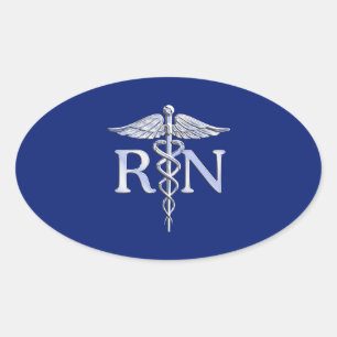 Geregistreerd zuster RN Caduceus op Navy Blue Deco Ovale Sticker