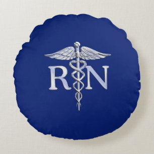 Geregistreerd zuster RN Caduceus op Navy Blue Deco Rond Kussen