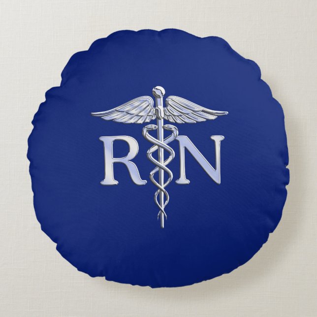 Geregistreerd zuster RN Caduceus op Navy Blue Deco Rond Kussen (Voorkant)