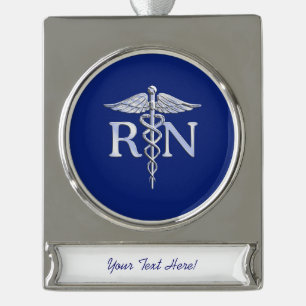 Geregistreerd zuster RN Caduceus op Navy Blue Deco Verzilverd Banner Ornament