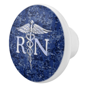Geregistreerd zuster RN Silber Caduceus Navy Blue Keramische Knop