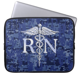 Geregistreerd zuster RN Silber Caduceus Navy Blue  Laptop Sleeve
