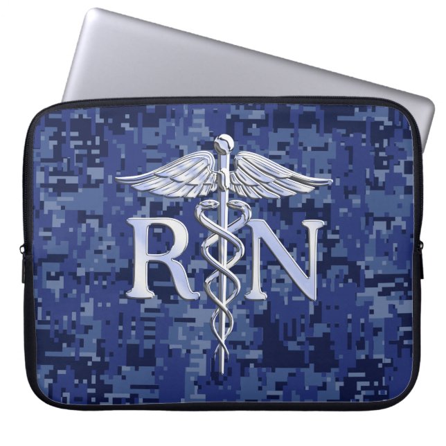 Geregistreerd zuster RN Silber Caduceus Navy Blue  Laptop Sleeve (Voorkant)