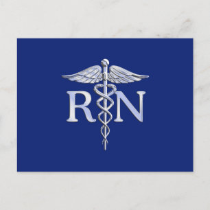 Geregistreerd zuster RN Silver Caduceus Navy Blue  Briefkaart