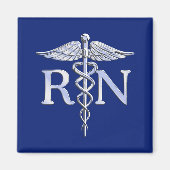 Geregistreerd zuster RN Silver Caduceus Navy Blue  Magneet (Voorkant)