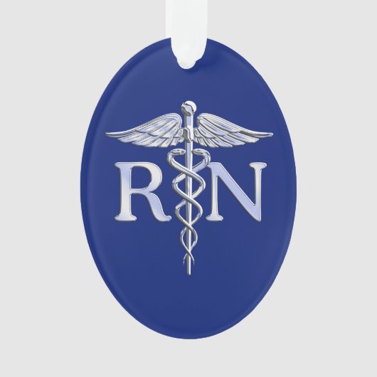 Geregistreerd zuster RN Silver Caduceus op Navy Bl Ornament (voorkant)