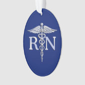 Geregistreerd zuster RN Silver Caduceus op Navy Bl Ornament (voorkant)