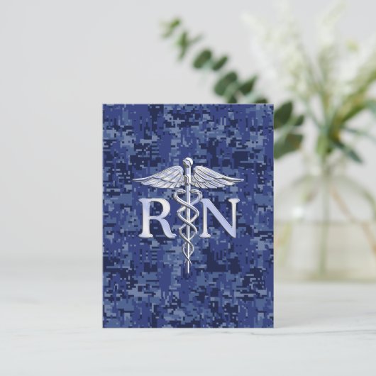 Geregistreerd zuster RN Silver Caduceus op Navy Ca Briefkaart (Staand voorkant)