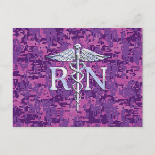 Geregistreerd zuster RN Silver Caduceus op Roze Ca Briefkaart