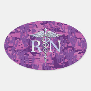 Geregistreerd zuster RN Silver Caduceus op Roze Ca Ovale Sticker