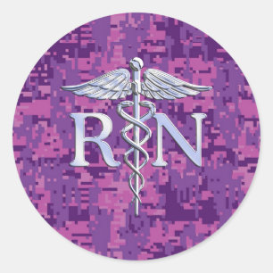 Geregistreerd zuster RN Silver Caduceus op Roze Ca Ronde Sticker