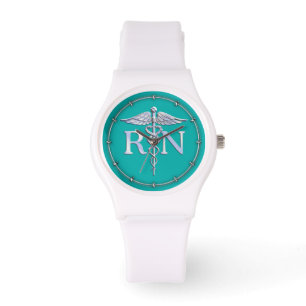 Geregistreerd zuster RN Silver Caduceus op Turquoi Horloge