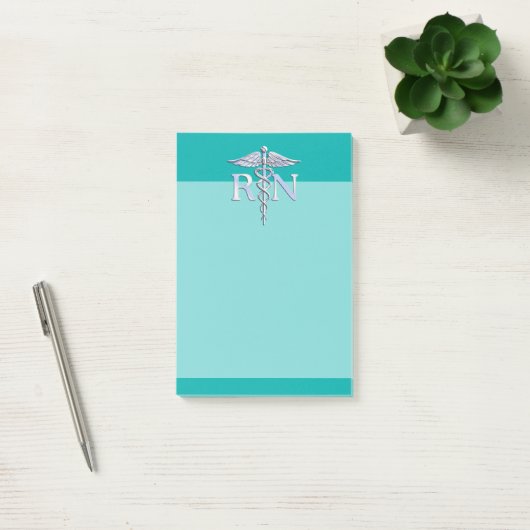 Geregistreerd zuster RN Silver Caduceus op Turquoi Post-it® Notes (Kantoor)