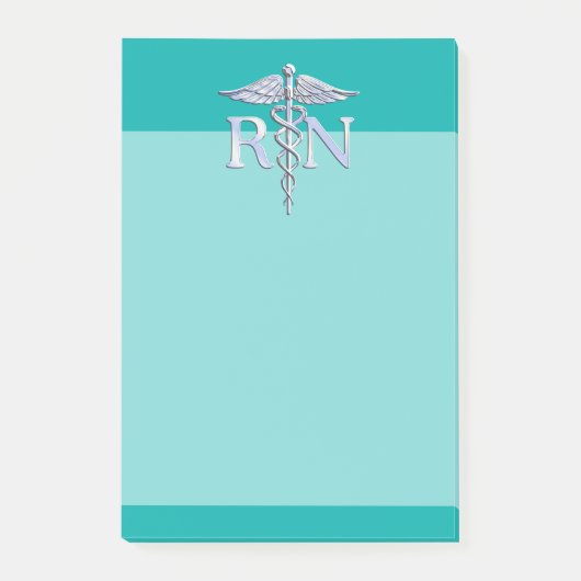 Geregistreerd zuster RN Silver Caduceus op Turquoi Post-it® Notes (Voorkant)