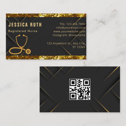 Geregistreerde verpleegkundige in goud en zwart visitekaartje (Voorkant / Achterkant)