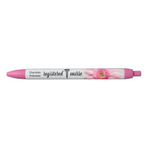 Geregistreerde verpleegster Caduceus Pink Daisy Fl Zwarte Inkt Pen