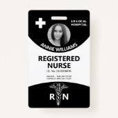 Geregistreerde verpleegster caduceus zwart, witte badge (Voorkant)