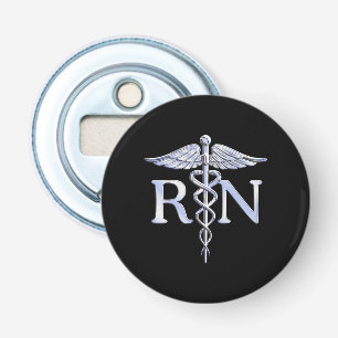 Geregistreerde zurse RN Caduceus Snakes Solid Blac Button Flesopener