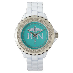 Geregistreerde zurse RN Stylish Caduceus op Turquo Horloge