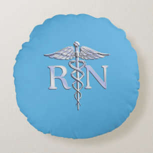 Geregistreerde zuster RN Caduceus op babyblauw dec Rond Kussen